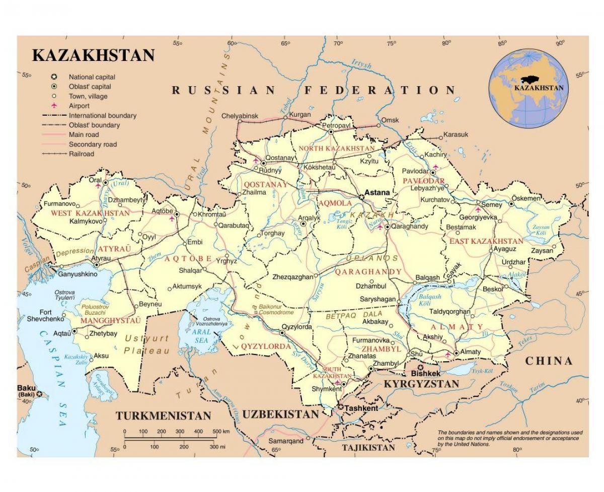 χάρτης του Καζακστάν αεροδρόμια