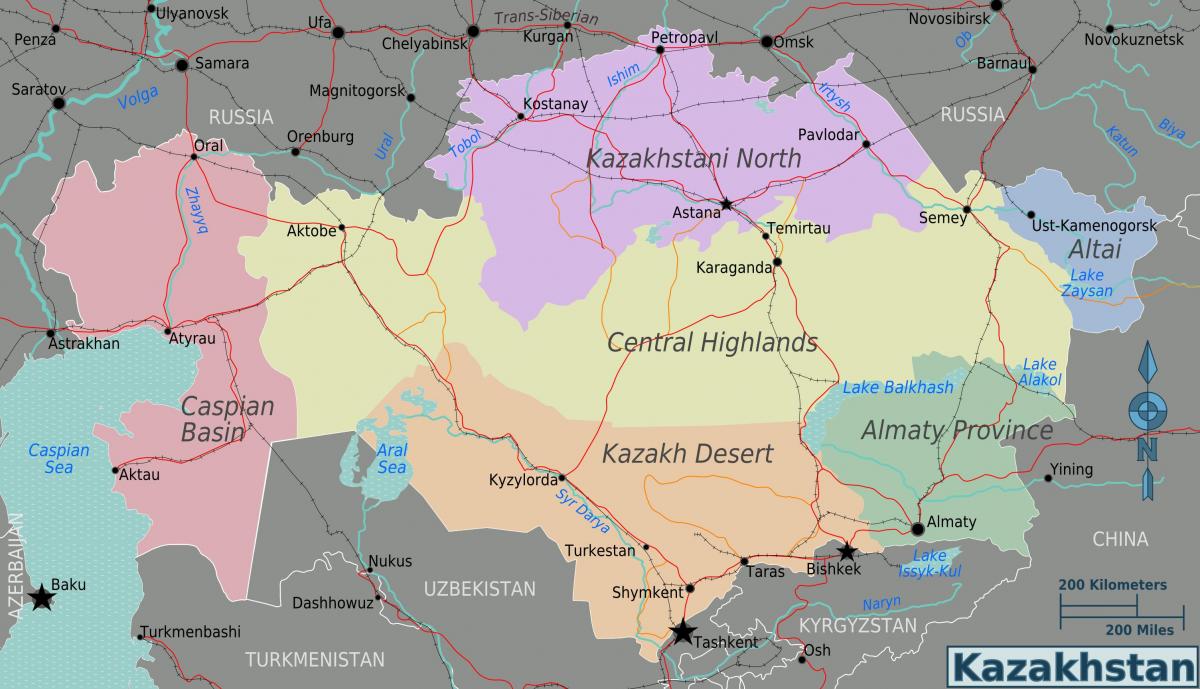 χάρτης του Καζακστάν περιοχές