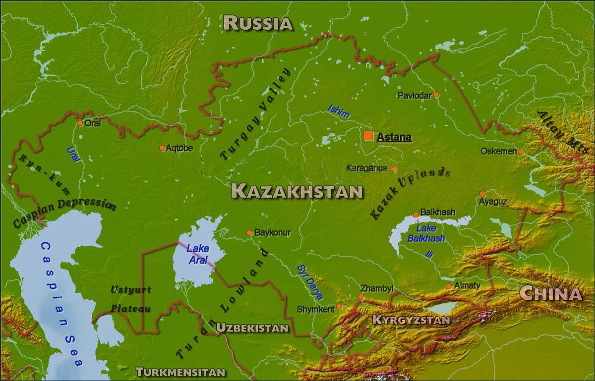χάρτης του Καζακστάν φυσική